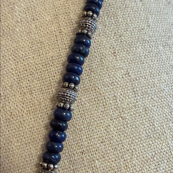 Handmade Sterling Silver and Blue Lapis Beaded Necklace with Multicolor Pendant - Picture 5 of 6
